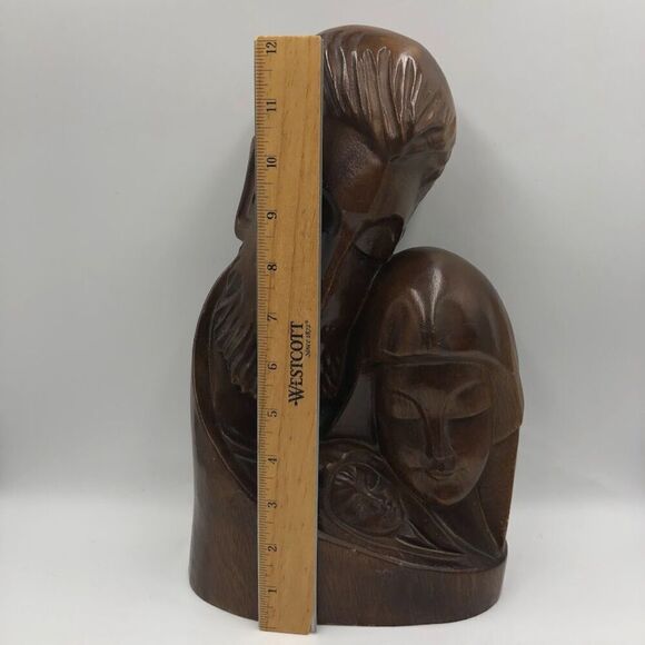 Vintage MCM Hand Carved Wood Sculpture Bust Art Holy Family Jesus Mary Joseph - Picture 14 of 14